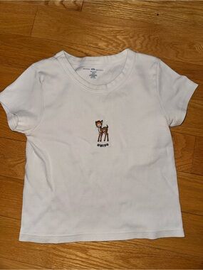 Brandy Melville White Tee with Embroidered Deer